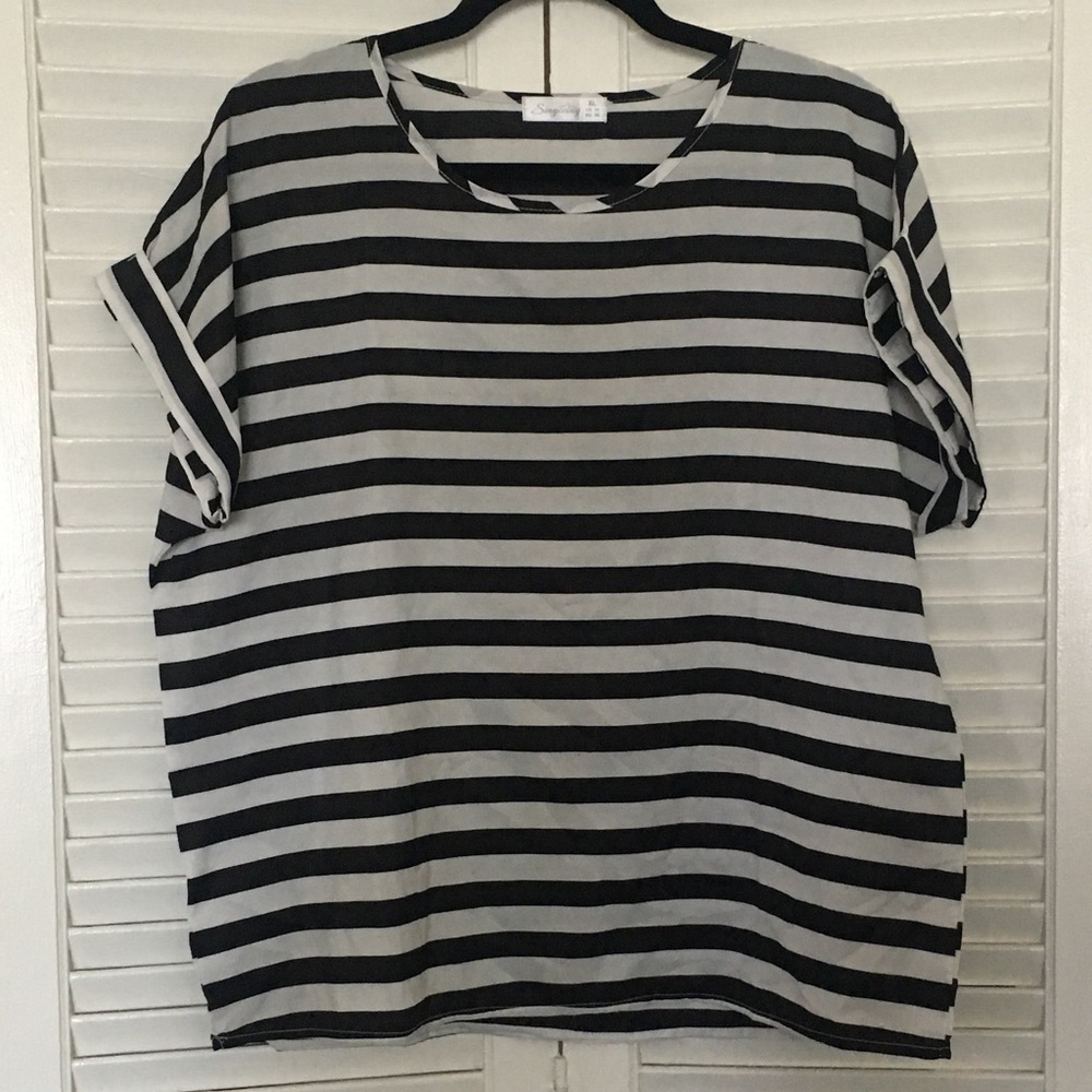Women’s Black & White Striped Short Sleeve Top